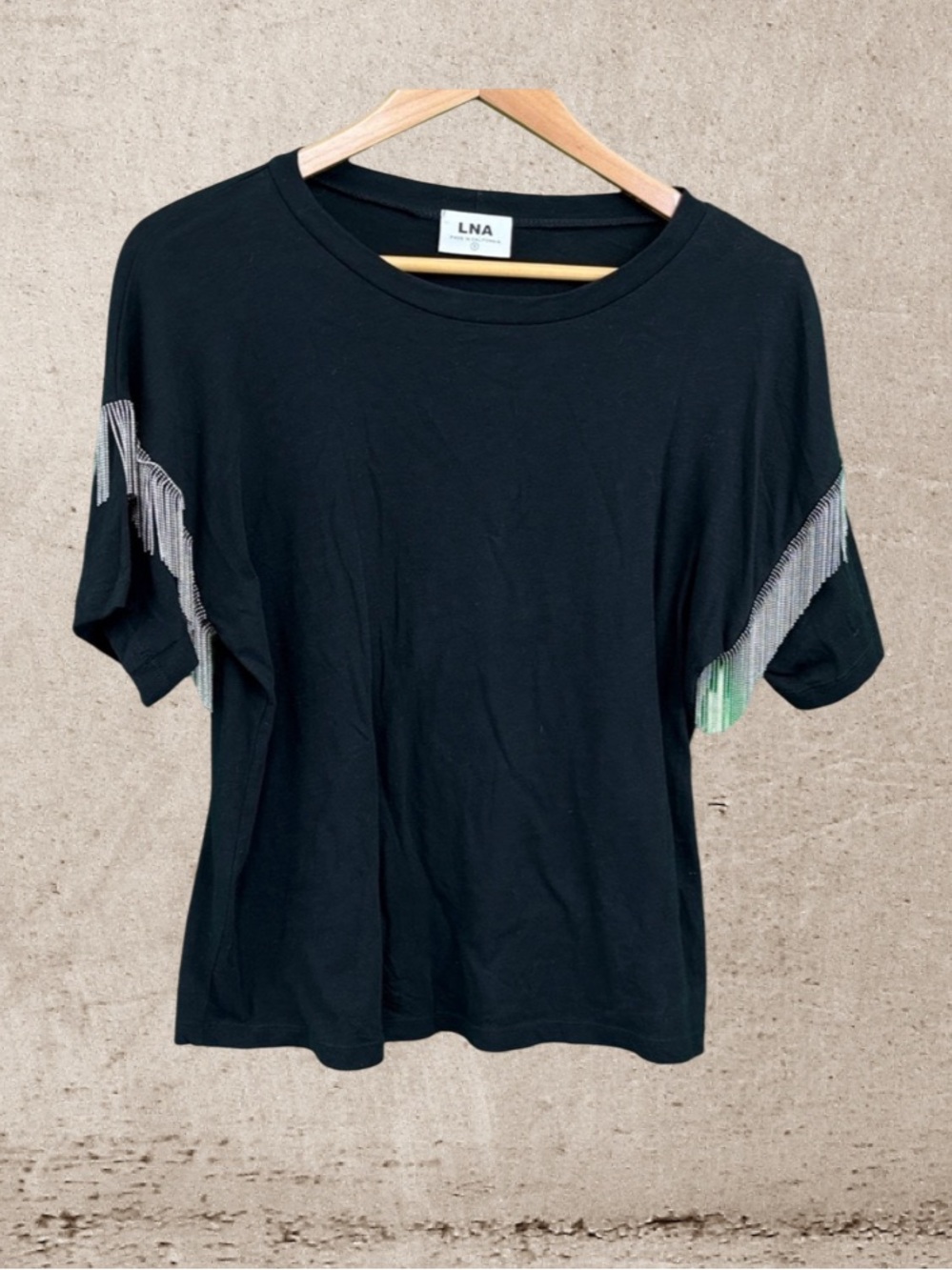 LNA Black Boxy Embellished Short Sleeve Tee